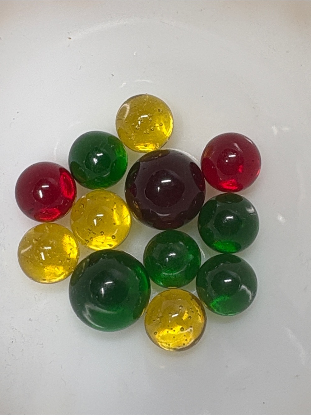 Vintage Glass Marble Collection in Red, Green & Yellow